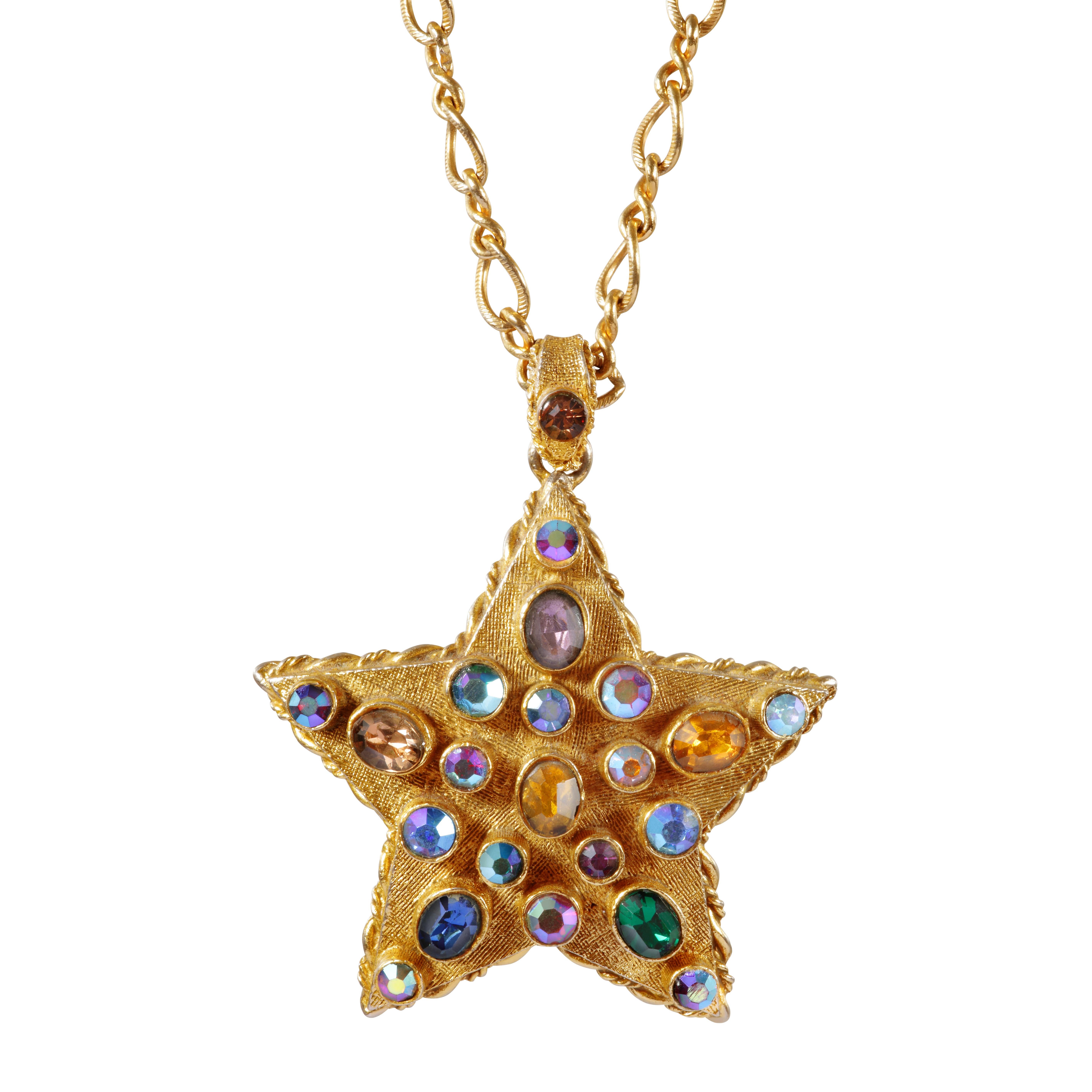 1960s Mode Art Star Pendant Necklace With Multicoloured Rhinestones 1