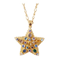 1960s Mode Art Star Pendant Necklace With Multicoloured Rhinestones