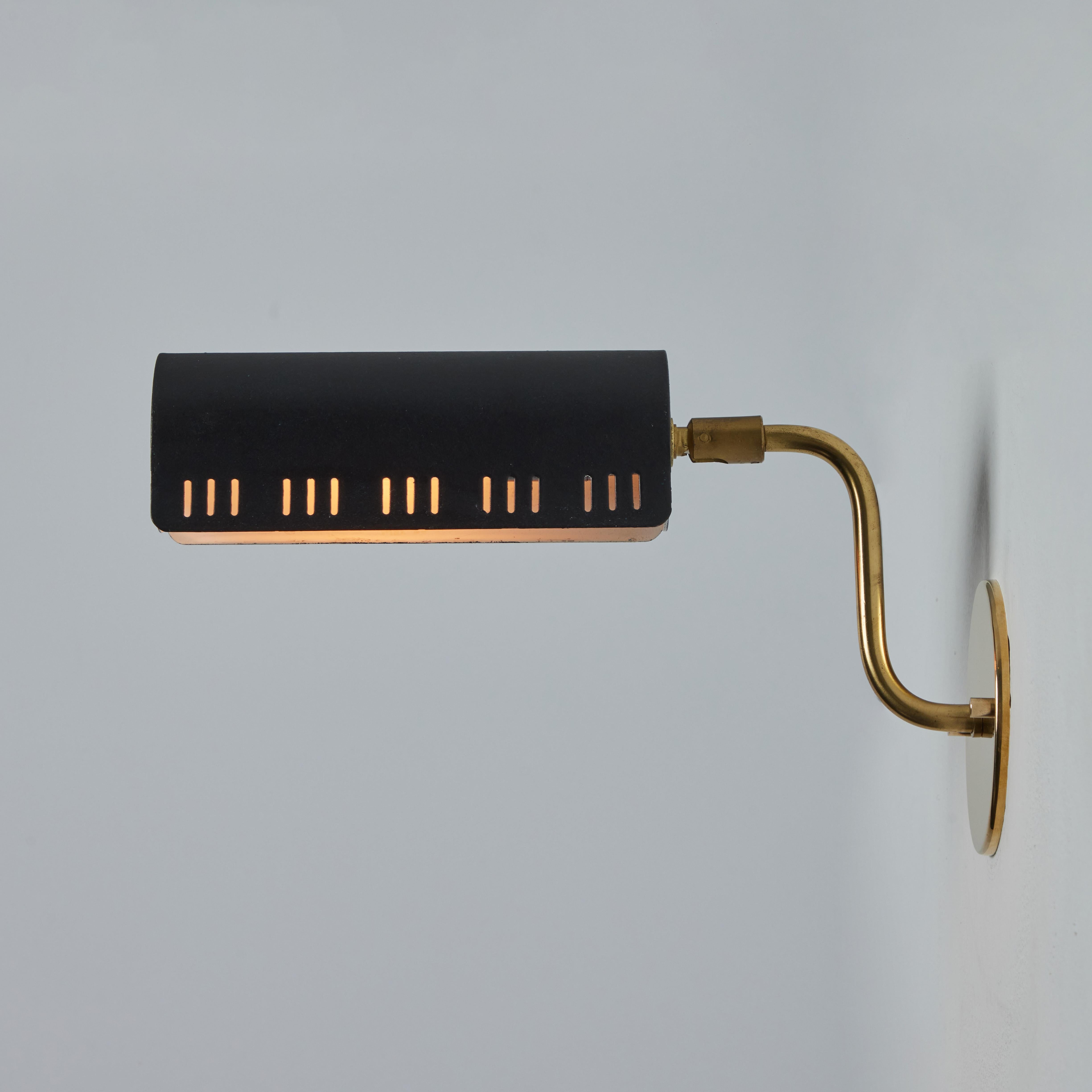 1960s Model #8260 Black Metal and Brass Wall Lamp for Falkenbergs Belysning For Sale 1