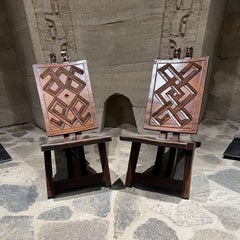 African Ceremonial Chief Chairs Hand Carved Wood 1960s