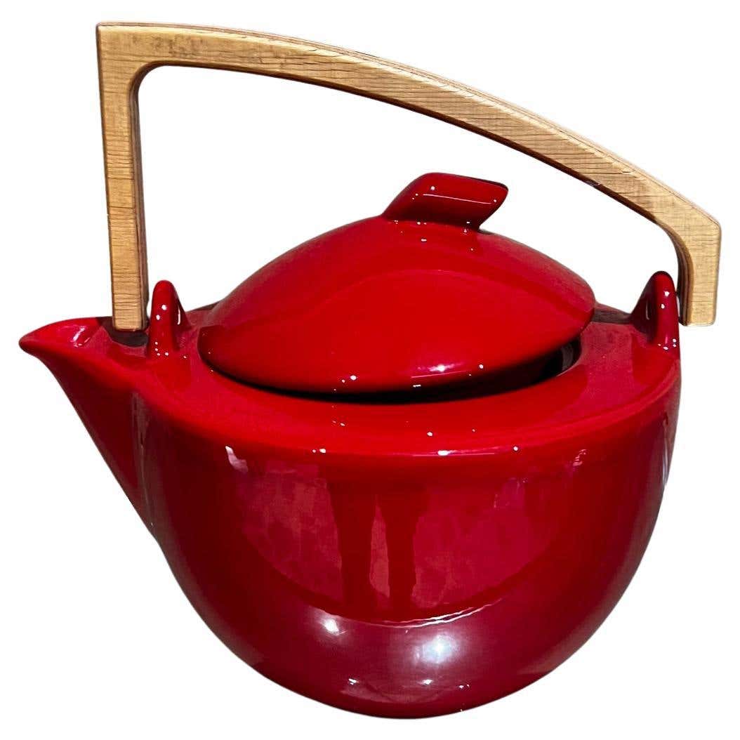 1960s Modern Bauhaus Red Tea Pot Ceramic Sculptural Wood Handle For ...