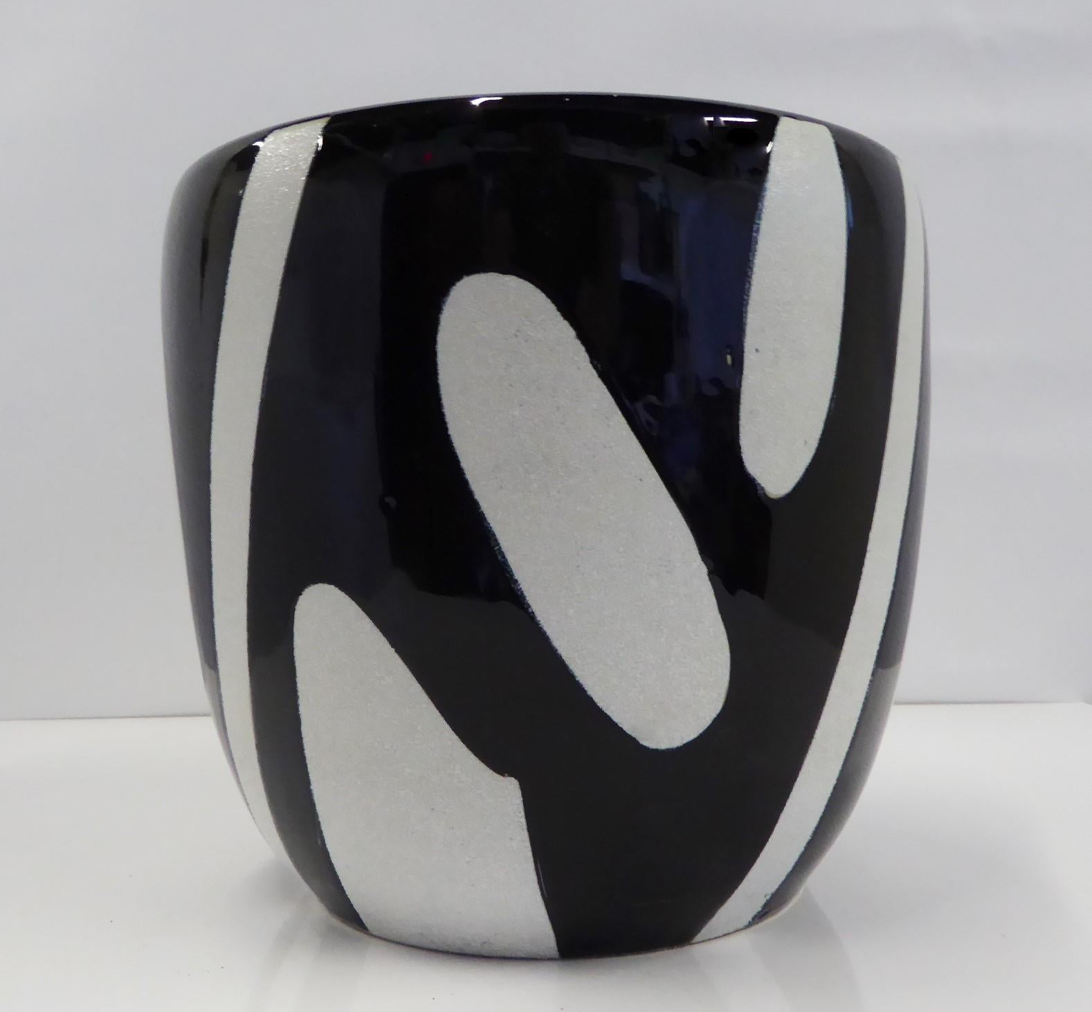 Japanese 1960s Modern Black and White Ceramic Hibachi, Japan
