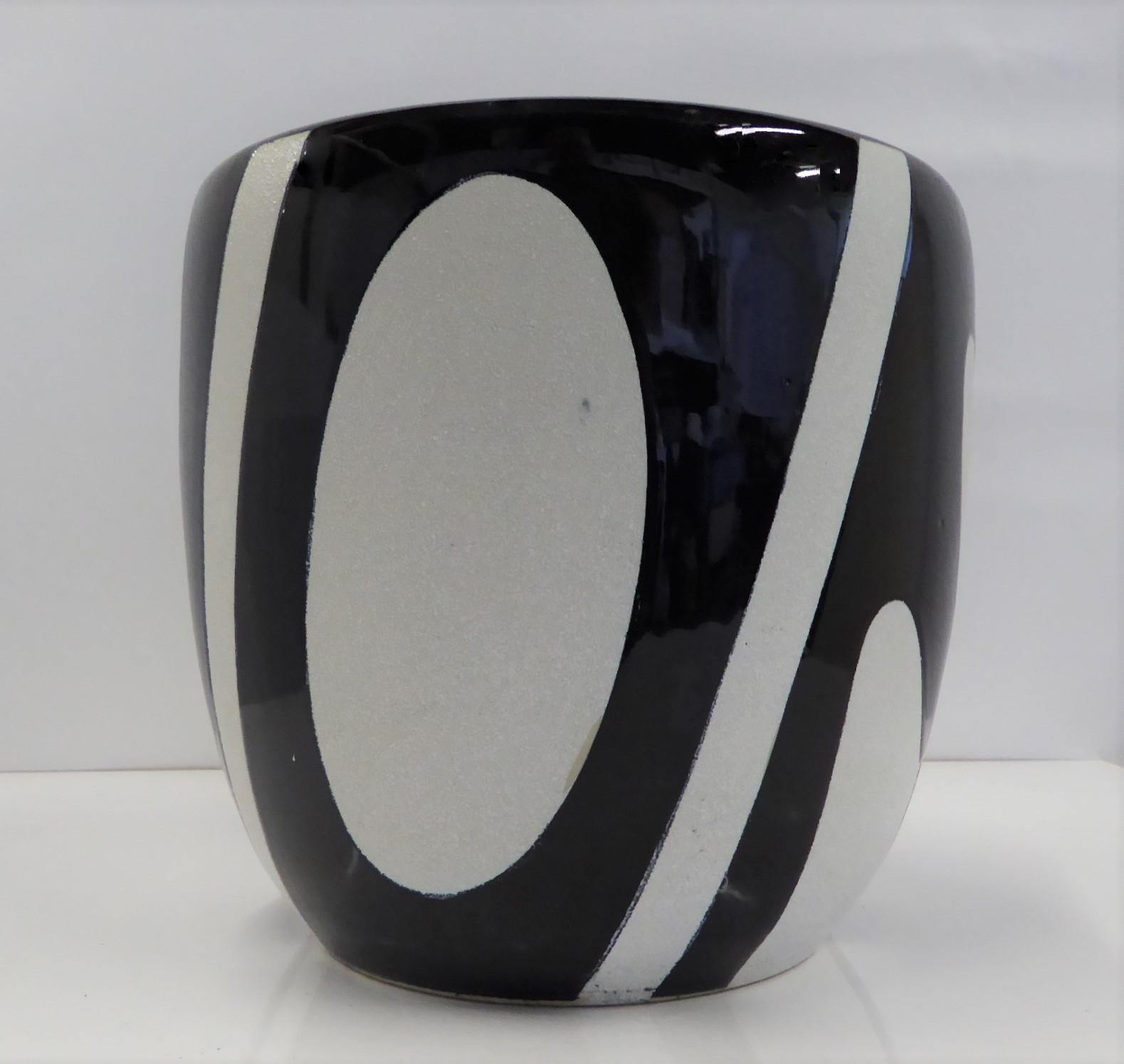 Glazed 1960s Modern Black and White Ceramic Hibachi, Japan