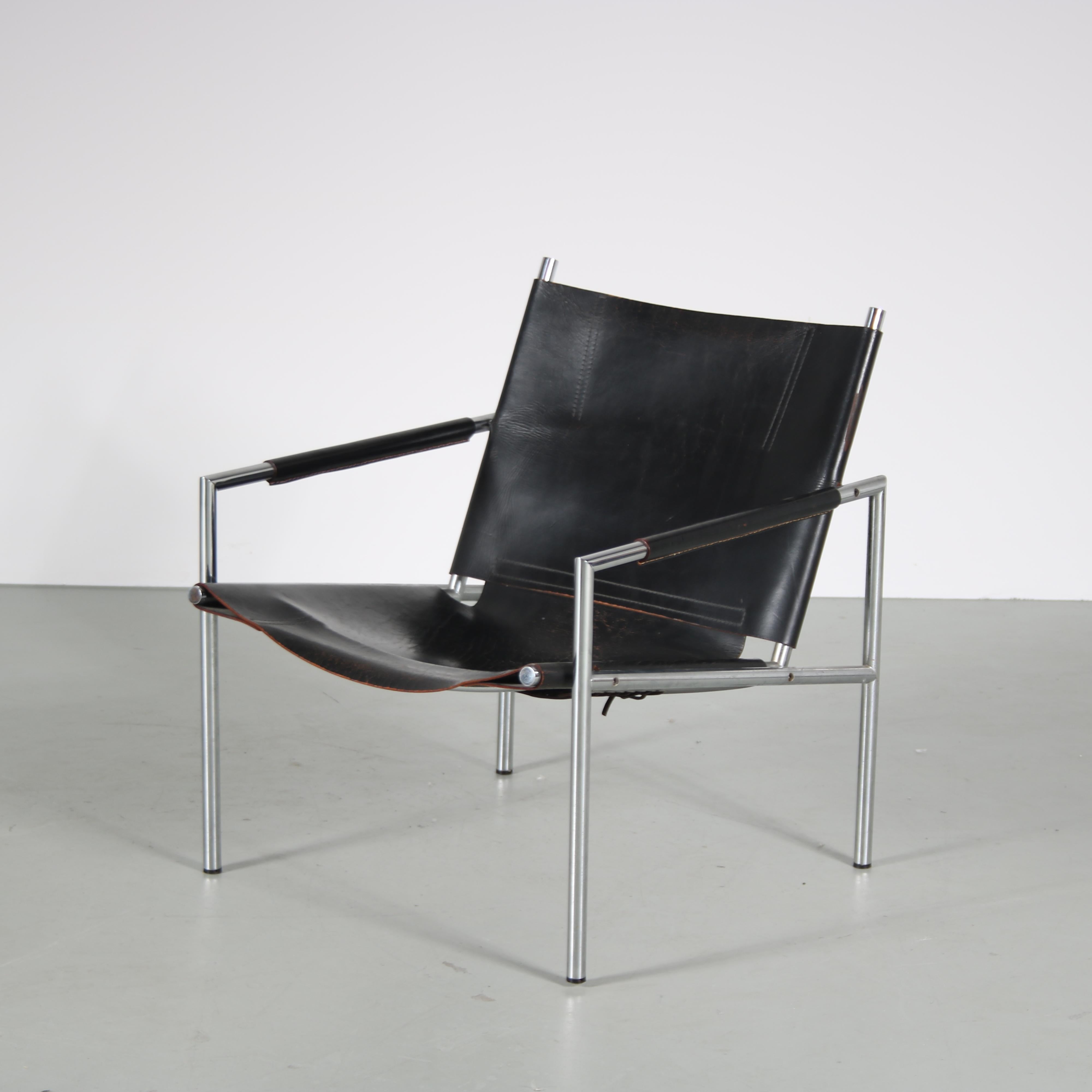 1960s Modern chair with neck leather from Germany In Good Condition For Sale In Amsterdam, NL
