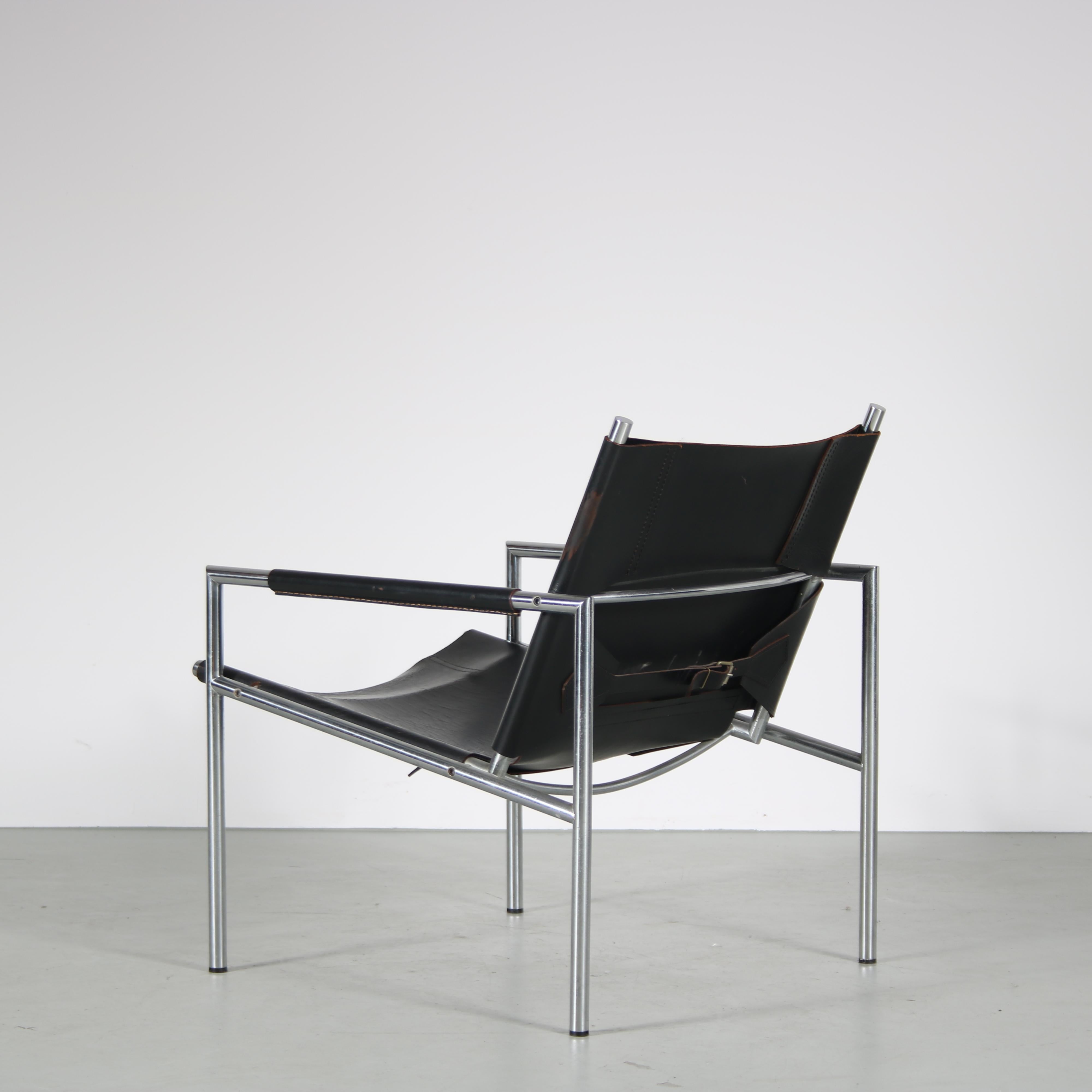 1960er Modern Stuhl mit Nackenleder aus Deutschland (Metall) im Angebot