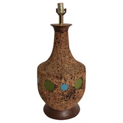 1960s Modern Cork Table Lamp Blue & Green Tiles