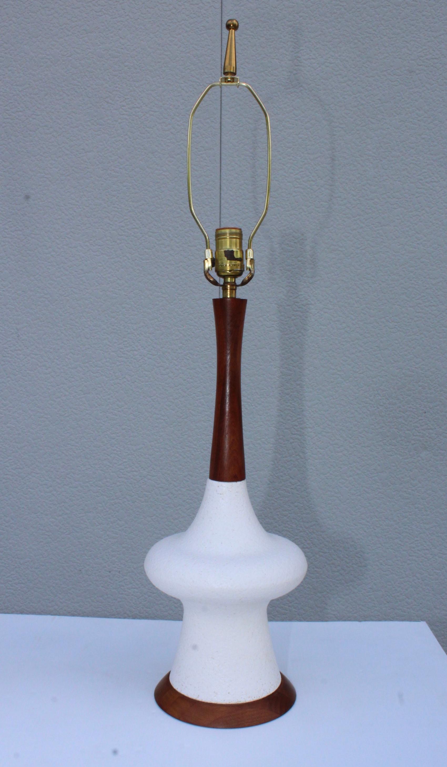 1960s Modern Danish Style Pottery and Walnut Table Lamps 3