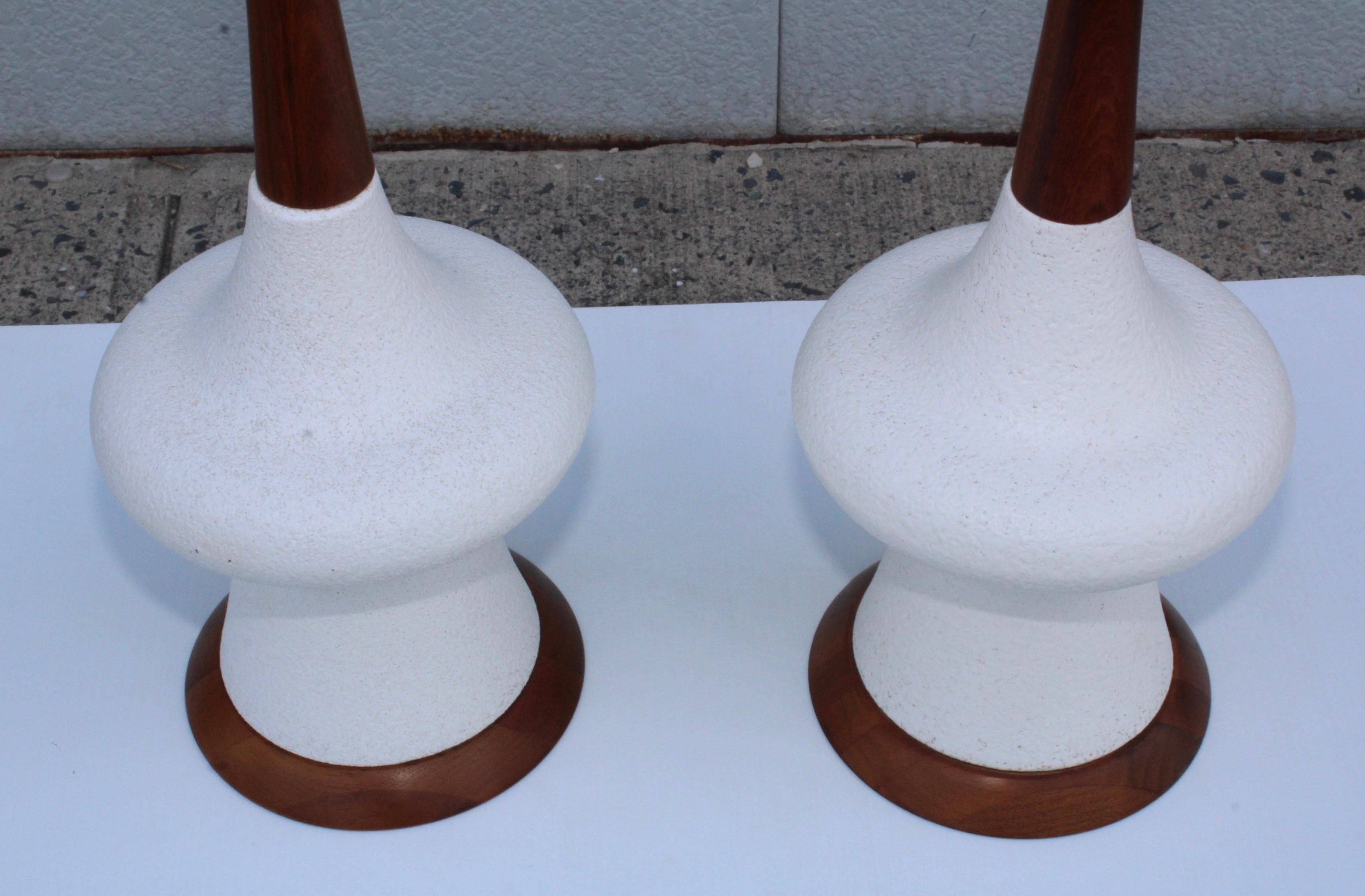 1960s Modern Danish Style Pottery and Walnut Table Lamps 1