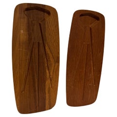 1970s Denmark DKF Lundtofte Solid Teak Two Carving Boards Butcher Serving Tray