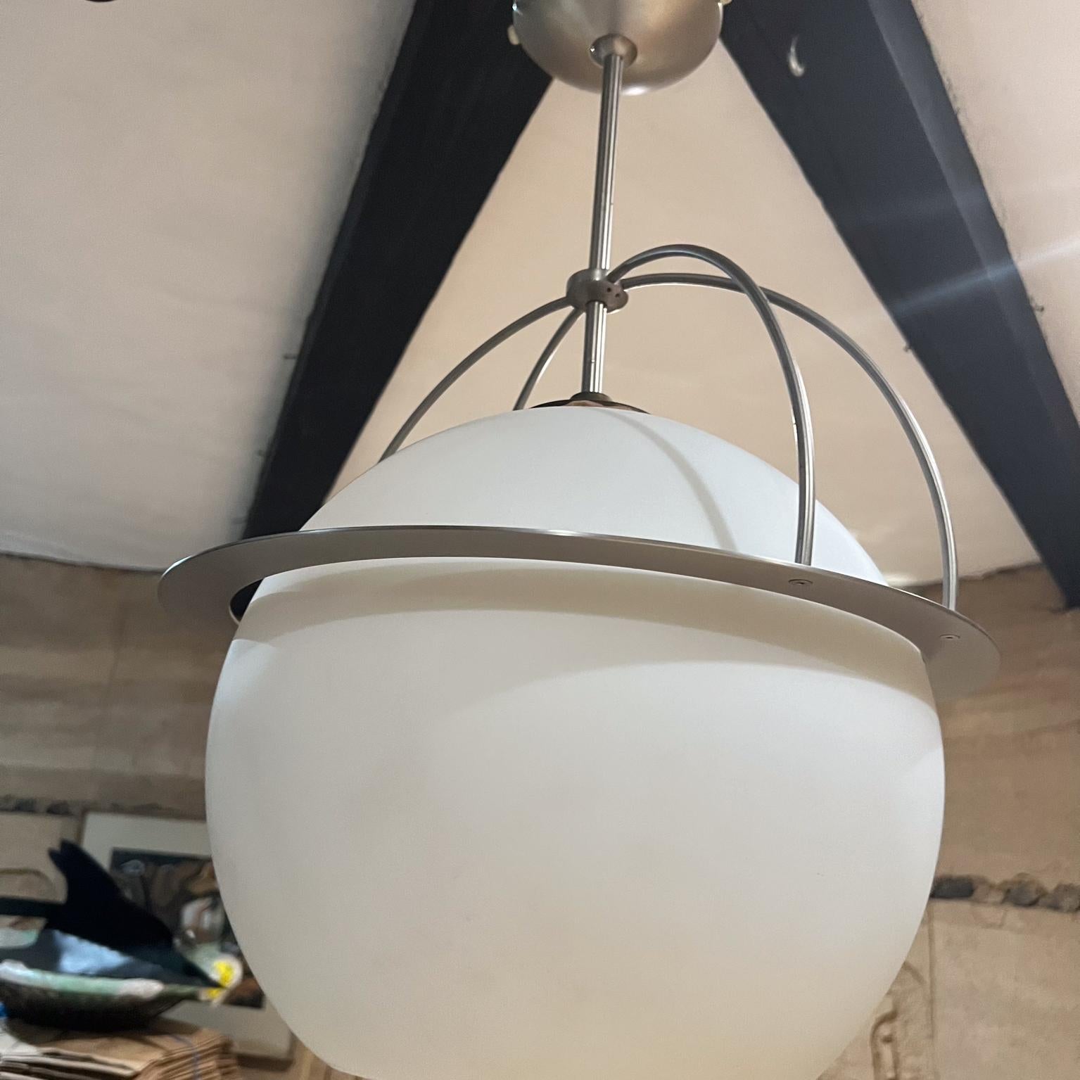 1960s Frosted Glass Globe Pendant Suspension Lamp For Sale 1