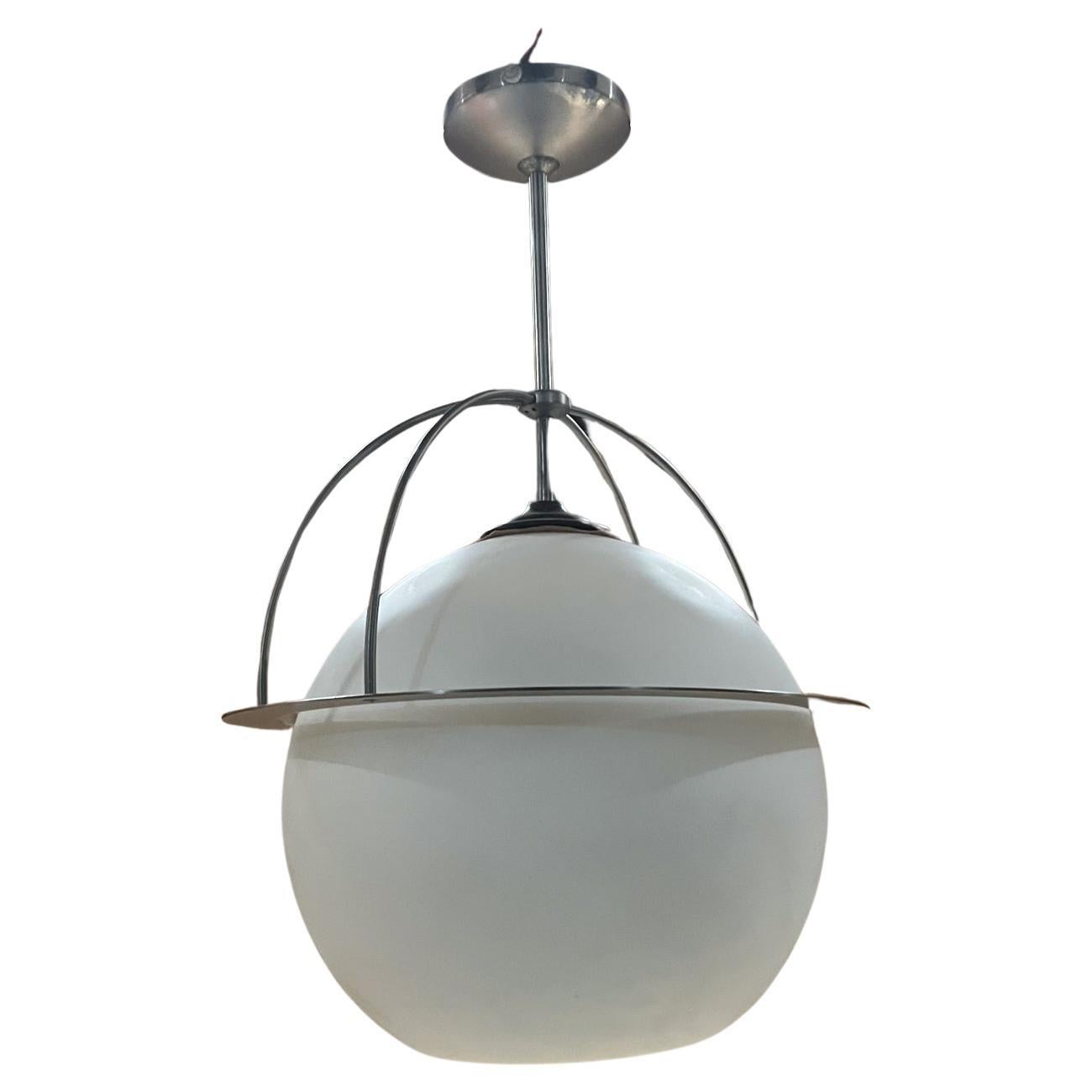 1960s Frosted Glass Globe Pendant Suspension Lamp