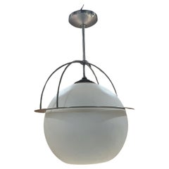 1960s Frosted Glass Globe Pendant Suspension Lamp