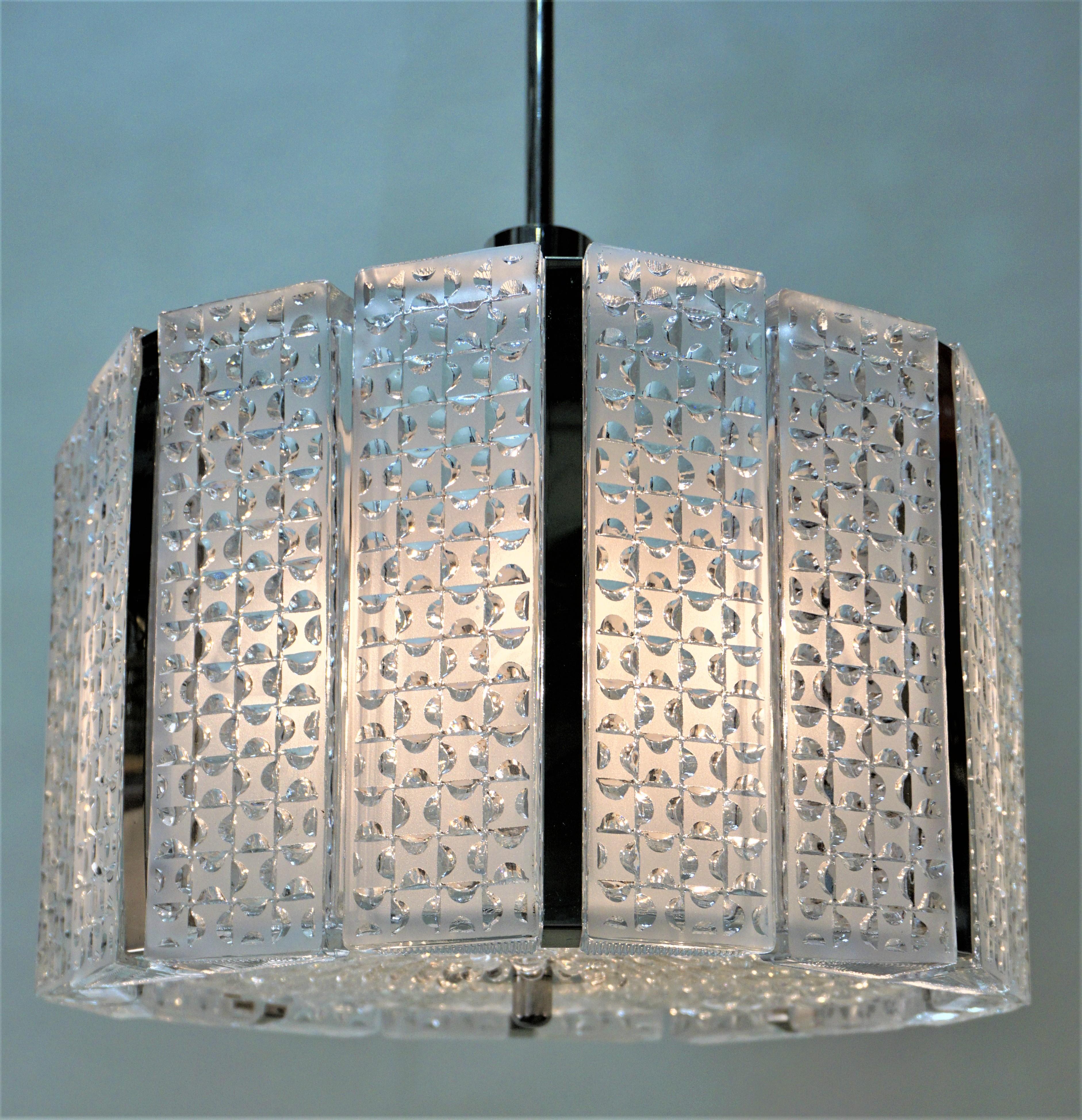 German 1960s Modern Glass Chandelier by Kaiser Leuchten