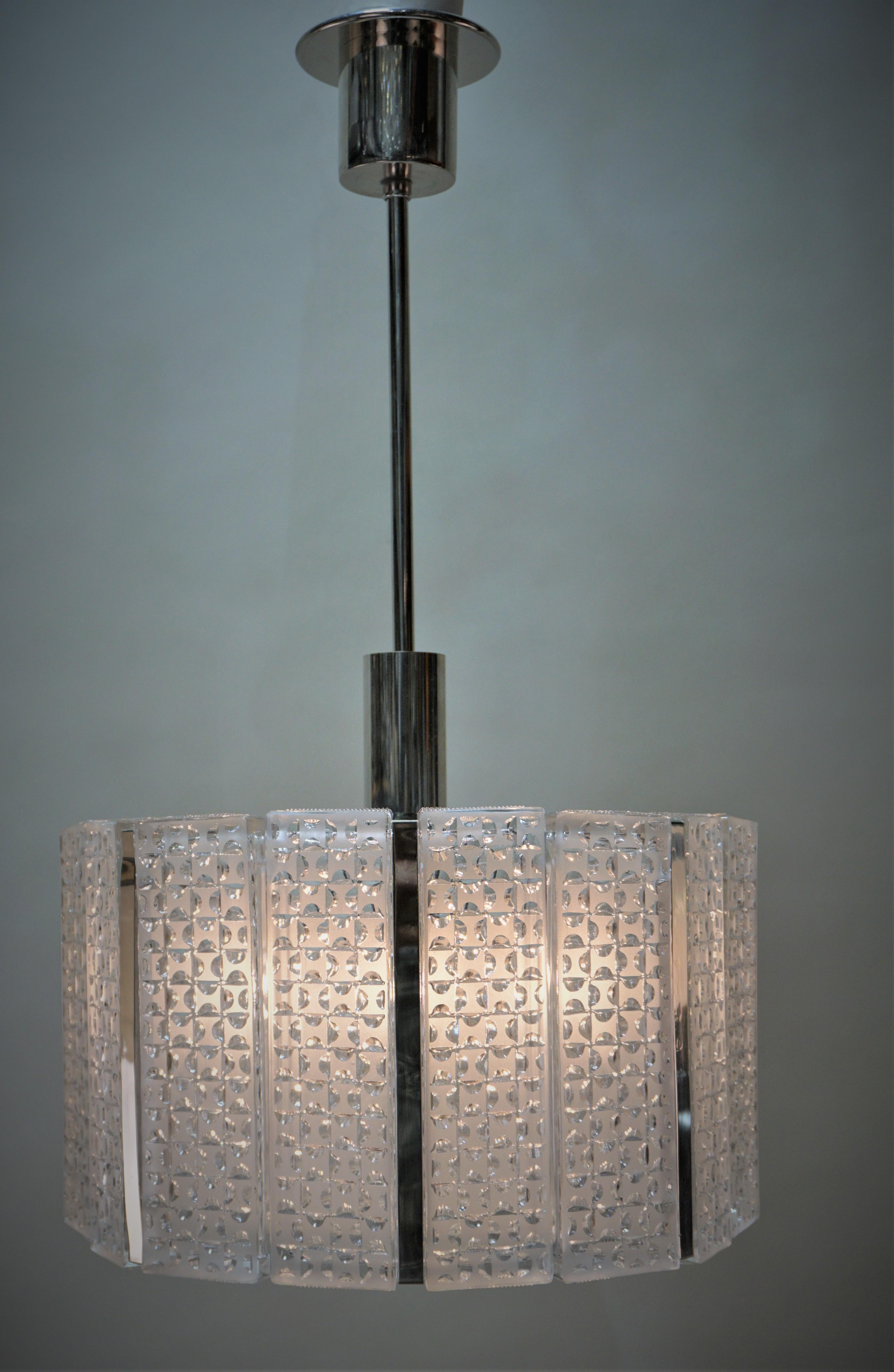 1960s Modern Glass Chandelier by Kaiser Leuchten 3