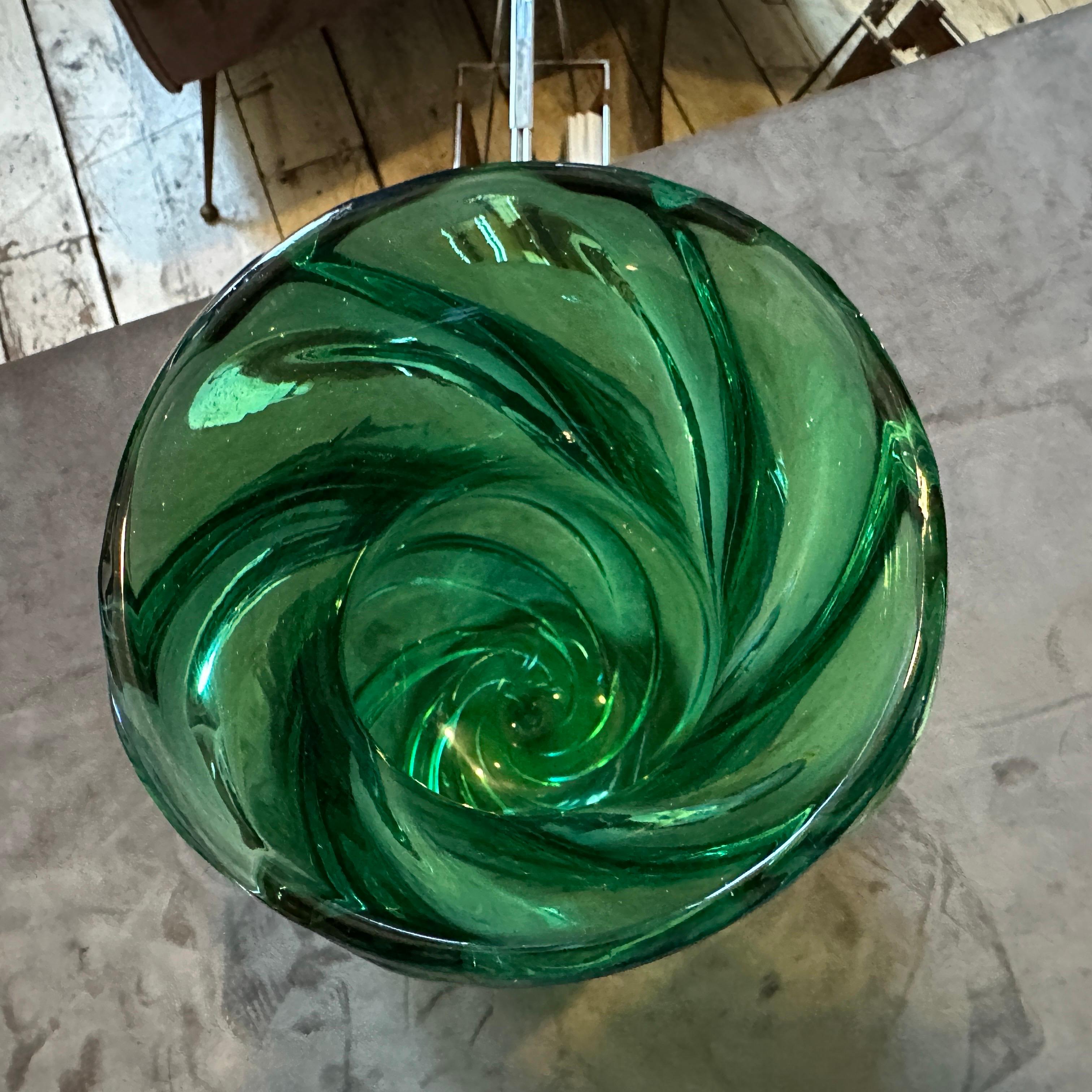 Mid-Century Modern 1960s Modern Green Uranium and Blue Murano Glass Vase by Seguso For Sale