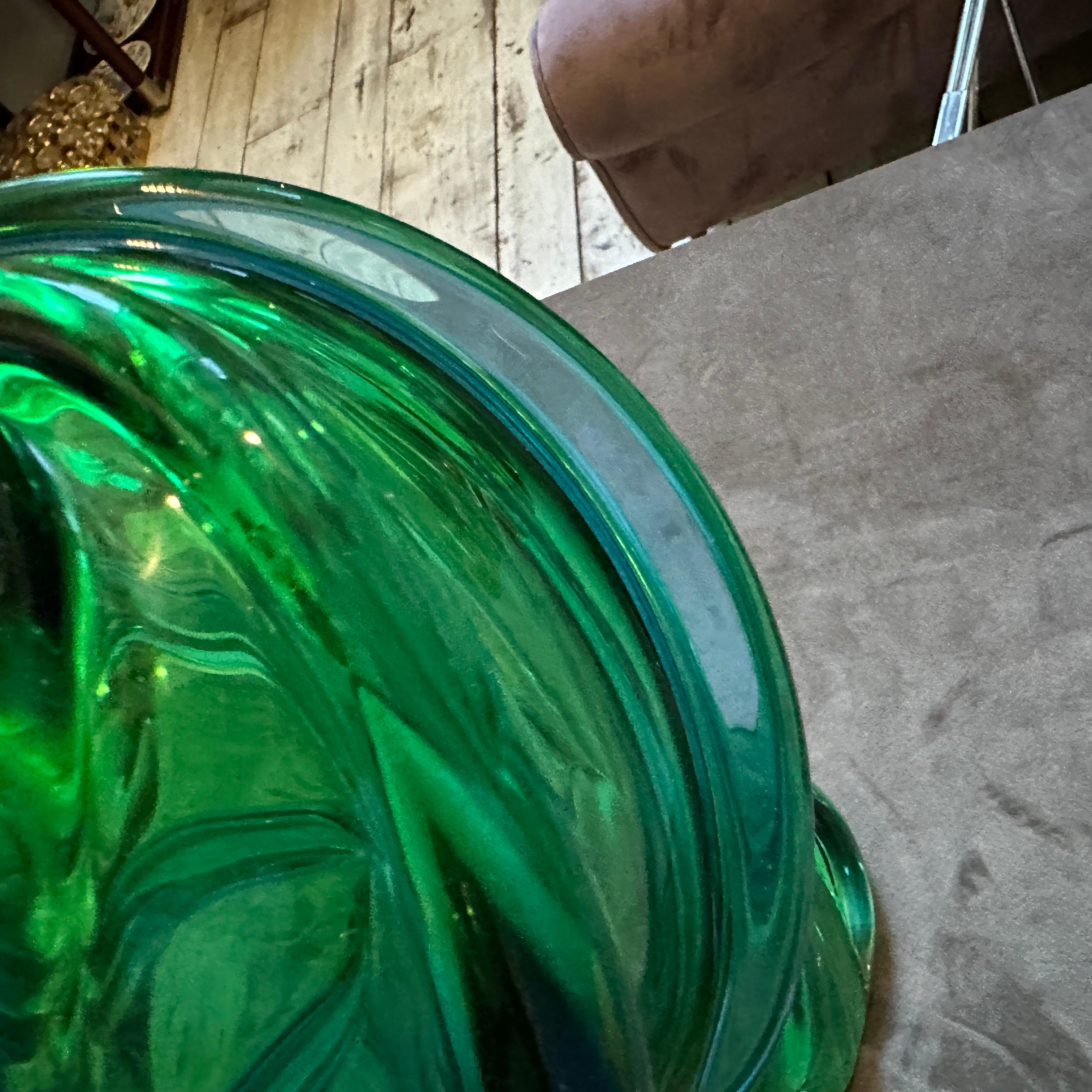 Italian 1960s Modern Green Uranium and Blue Murano Glass Vase by Seguso For Sale
