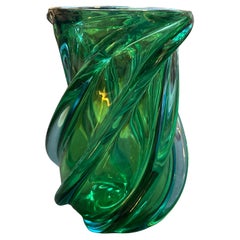 1960s Modern Green Uranium and Blue Murano Glass Vase by Seguso