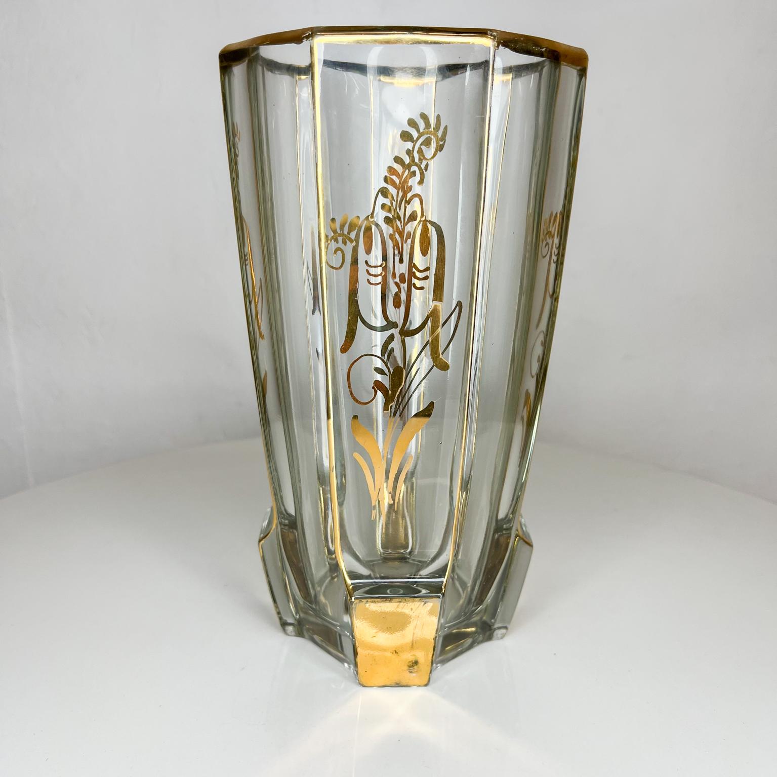 1960s Modern Hollywood Regency Stunning Glass Vase with Gold Painted Motif In Good Condition In Chula Vista, CA