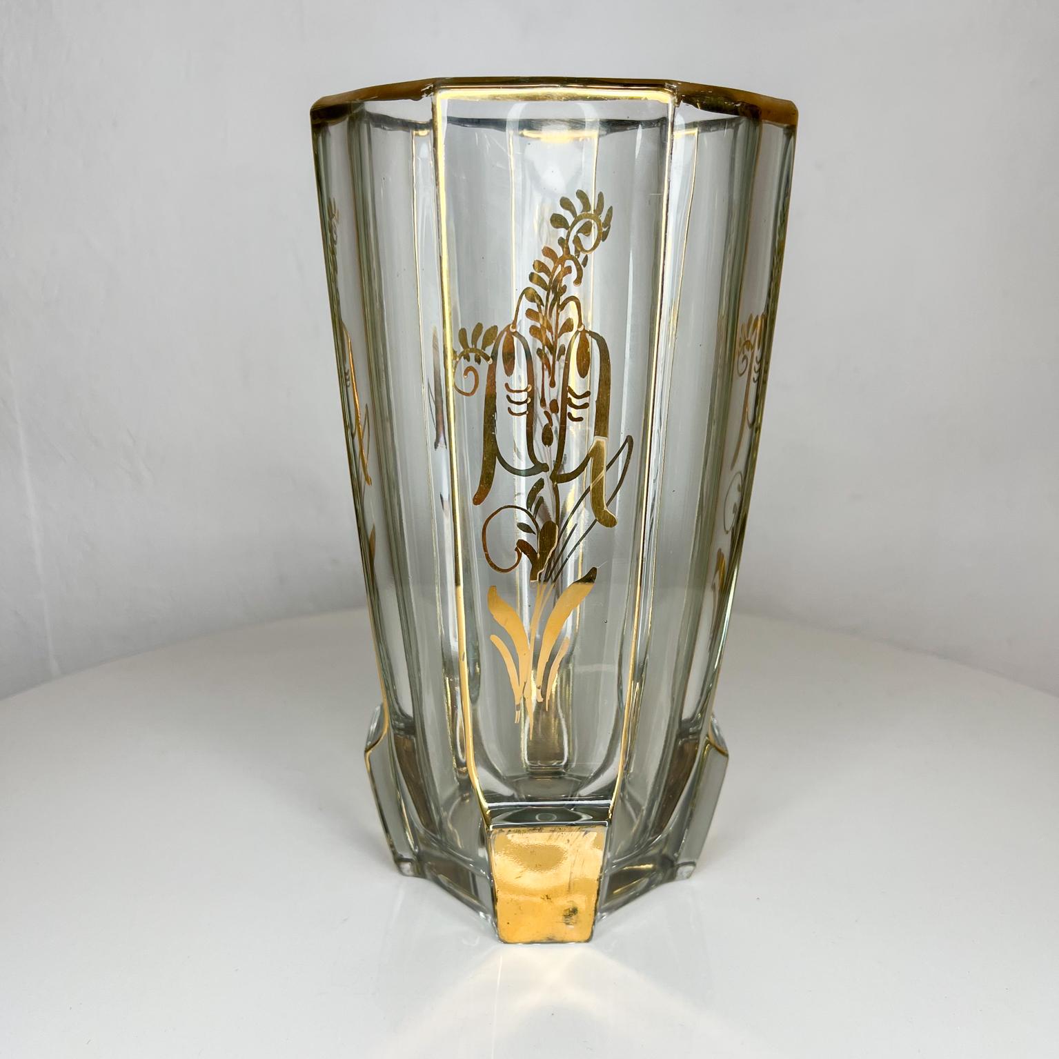 Mid-20th Century 1960s Modern Hollywood Regency Stunning Glass Vase with Gold Painted Motif