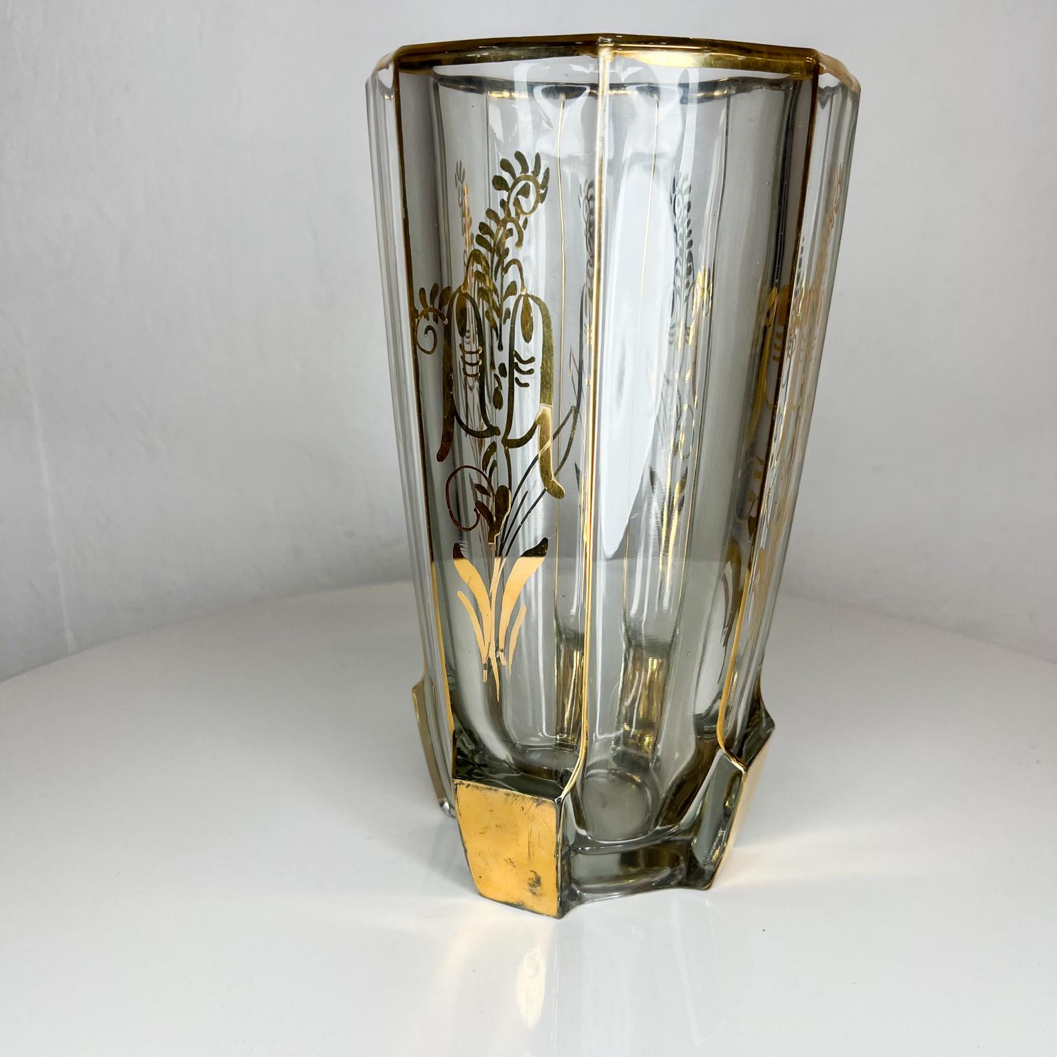 1960s Modern Hollywood Regency Stunning Glass Vase with Gold Painted Motif 1
