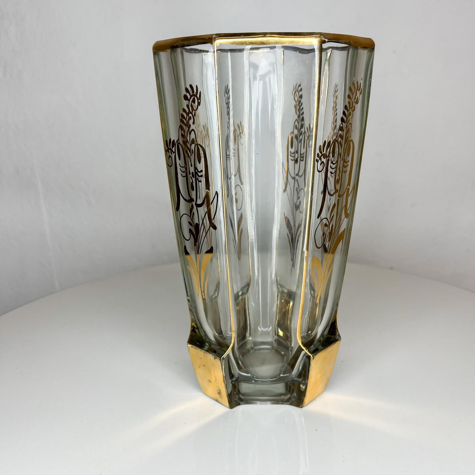 1960s Modern Hollywood Regency Stunning Glass Vase with Gold Painted Motif 2