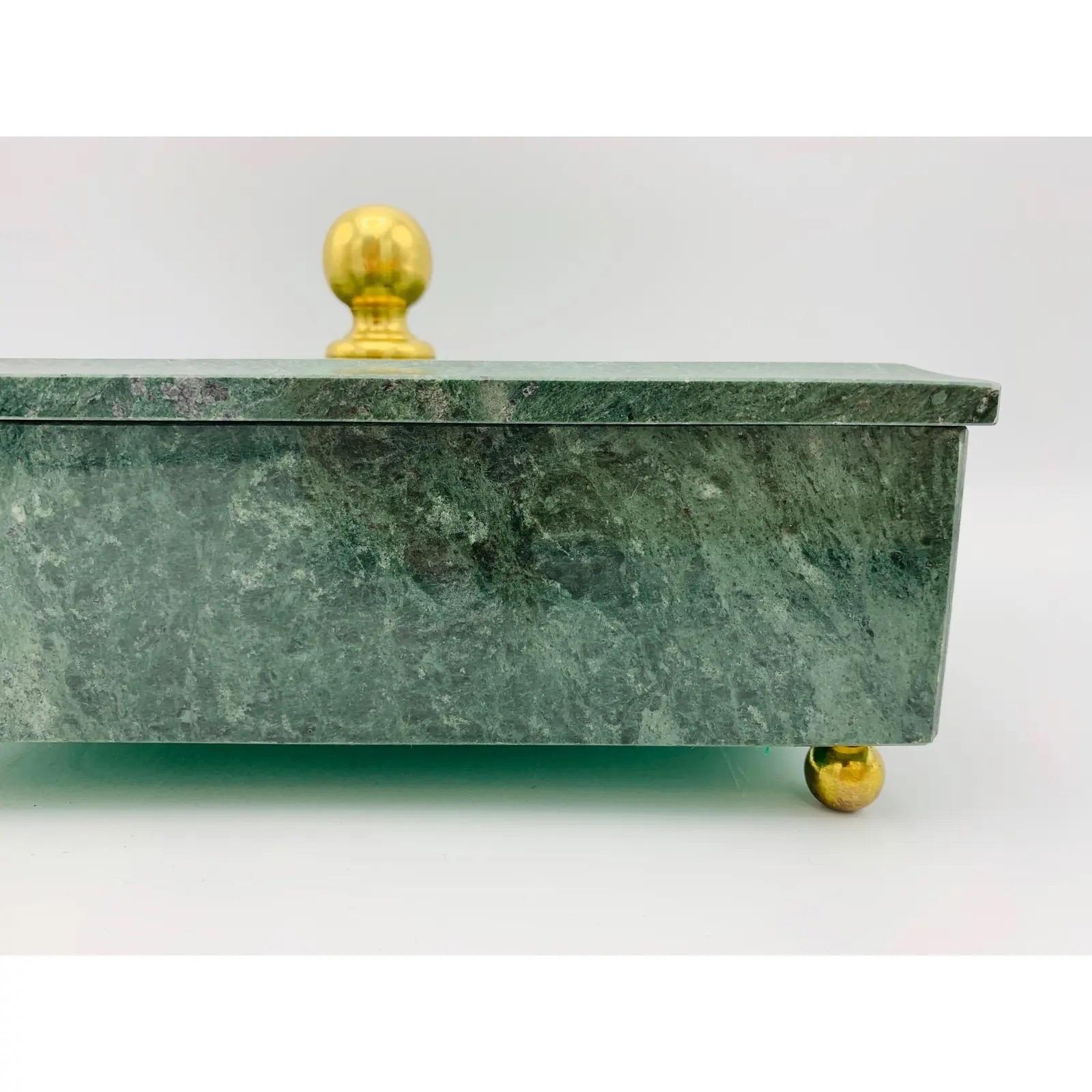 Hand-Carved 1960s Modern Italian Marble and Brass Footed Box For Sale