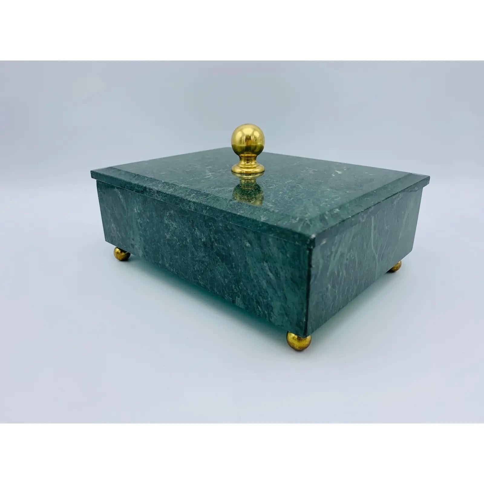 1960s Modern Italian Marble and Brass Footed Box In Good Condition For Sale In Richmond, VA