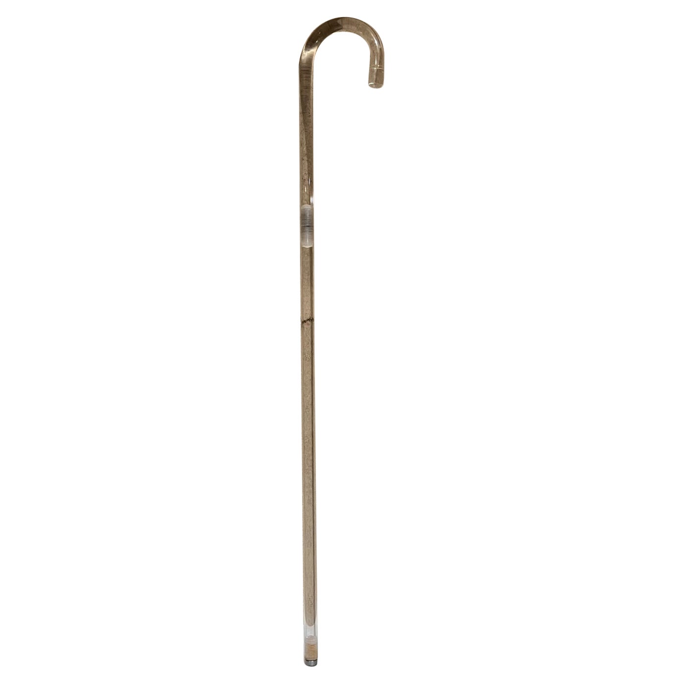 1960s Modern Lucite Walking Stick Crook Cane Steel Tip Mid-Century Regency