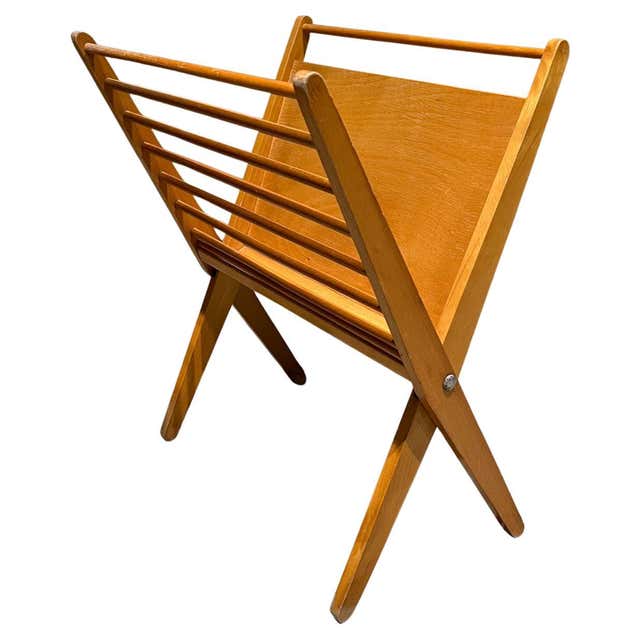1960s Modern Magazine Holder Sculptural Folding Rack in Blonde Wood ...