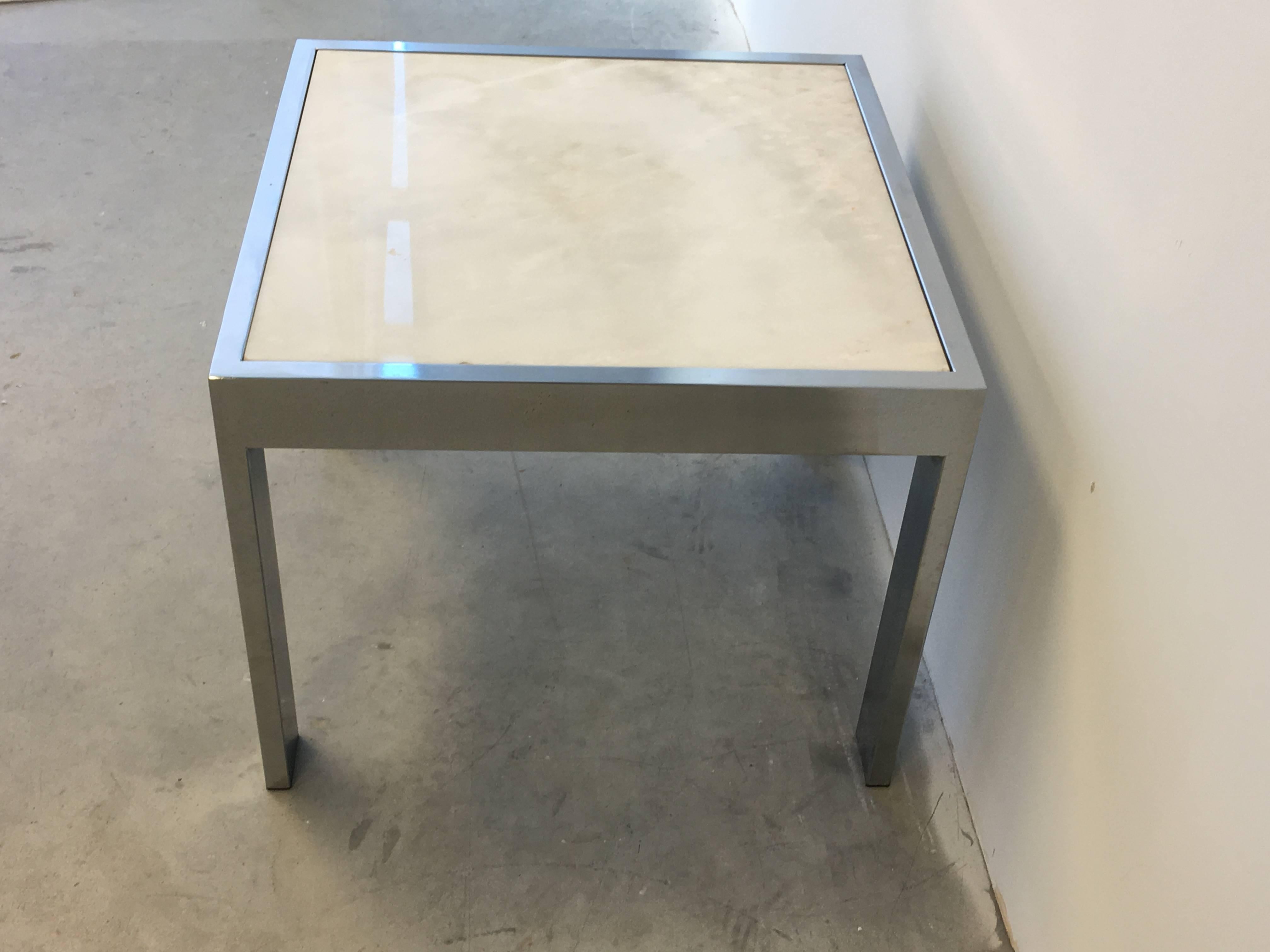 Polished 1960s Modern Milo Baughman Style Chrome and Stone Side Table For Sale