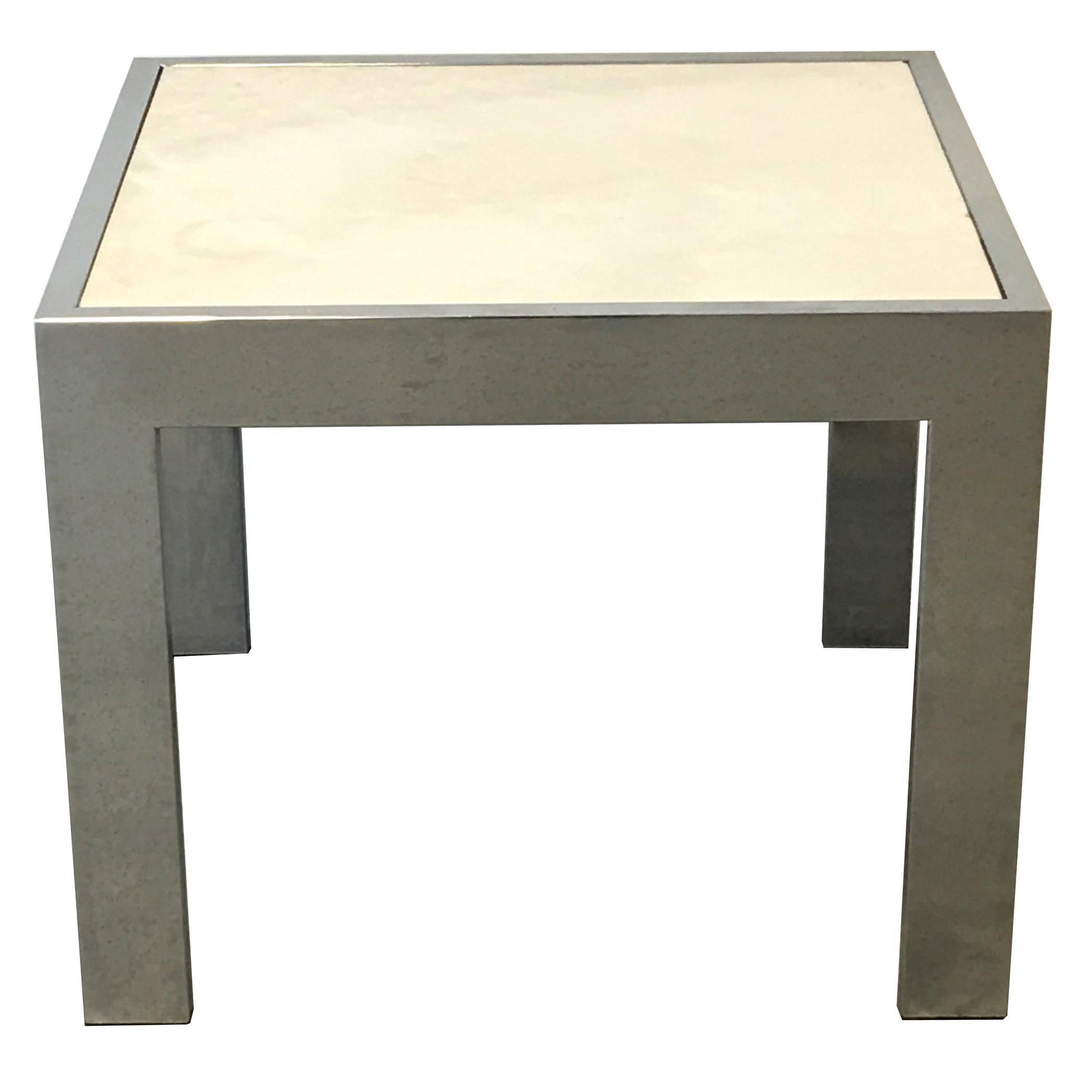 1960s Modern Milo Baughman Style Chrome and Stone Side Table For Sale