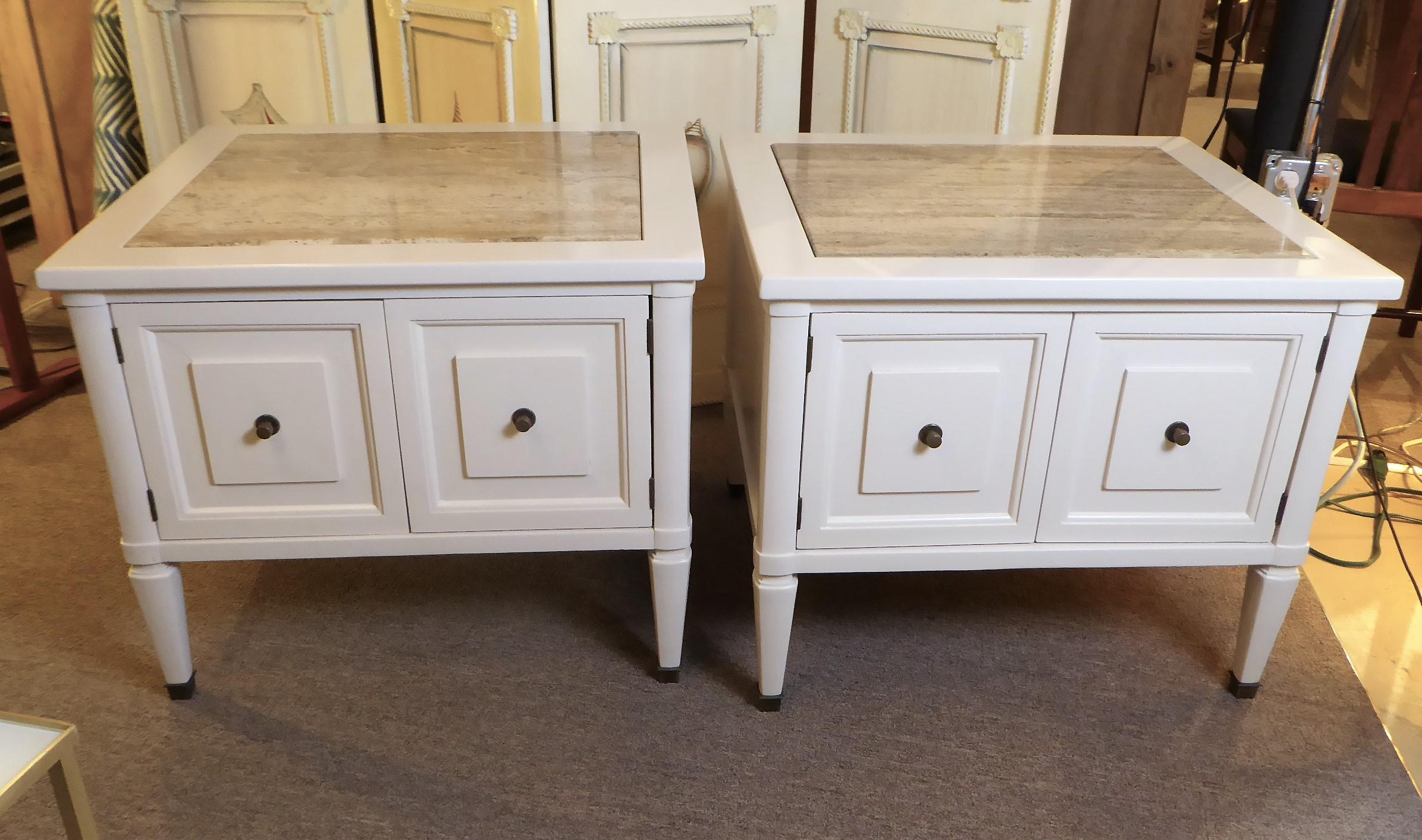 1960s Modern Neoclassical Nightstands with Travertine Tops 6