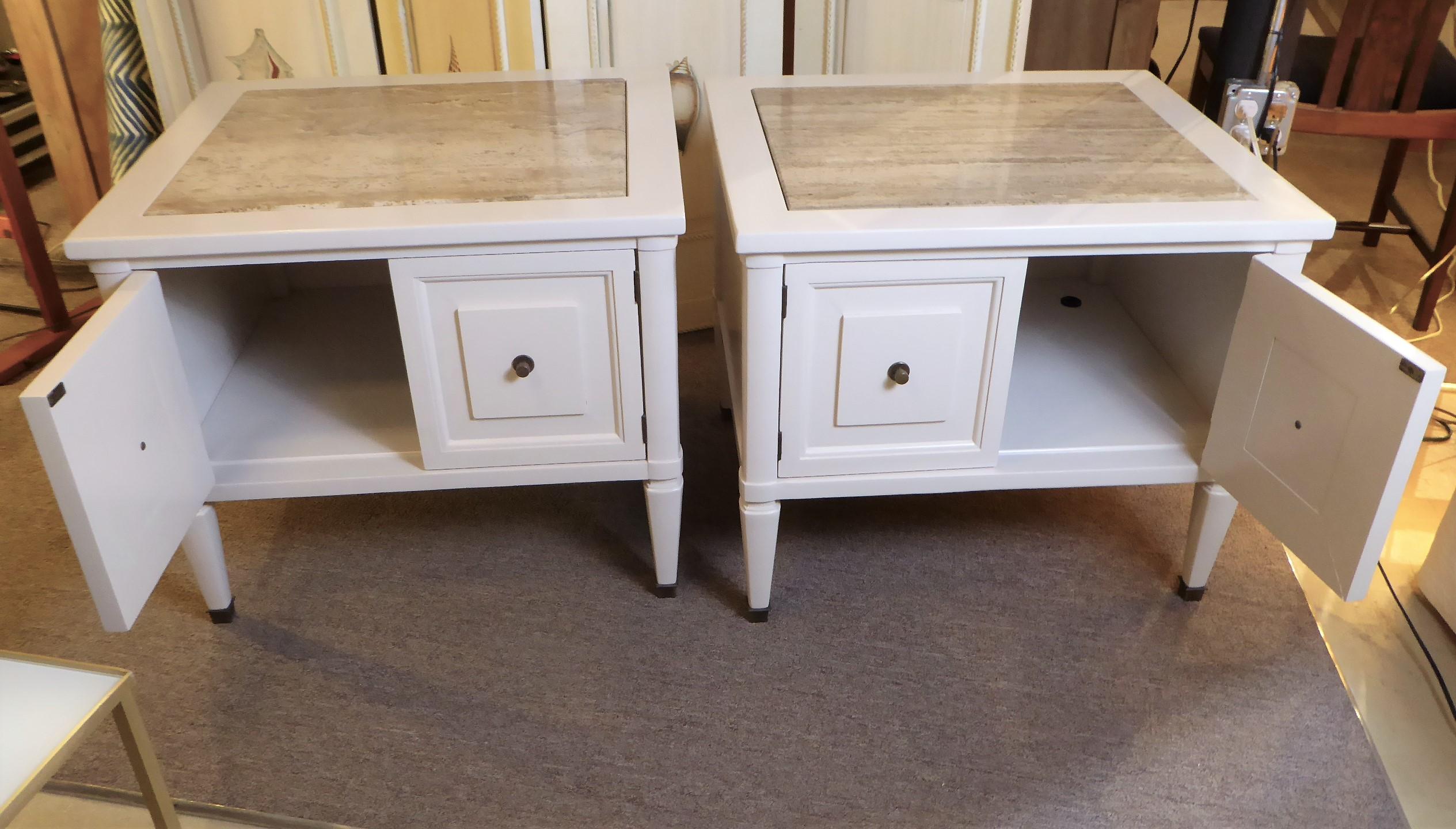 1960s Modern Neoclassical Nightstands with Travertine Tops 7