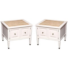 1960s Modern Neoclassical Nightstands with Travertine Tops