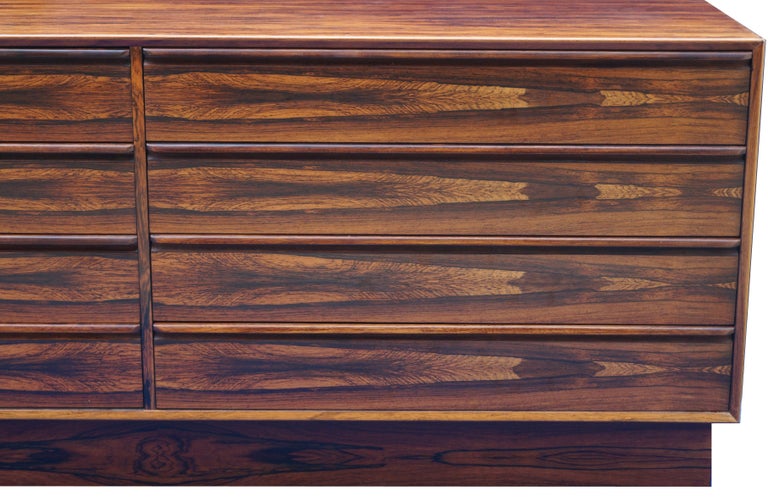 Norwegian  1960's Modern Rosewood Eight-Drawer Dresser Sideboard Chest Westnofa of Norway For Sale