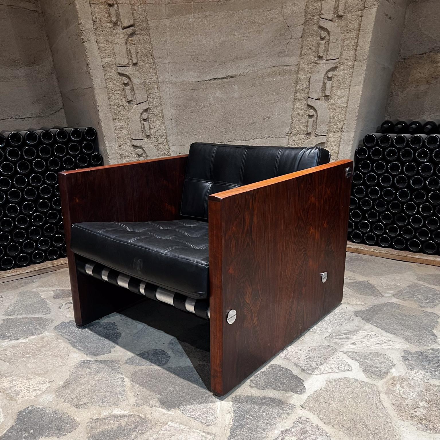 1960s Modern Rosewood Leather Club Chair Brasilianischer Stil von Sergio Rodrigues im Angebot 3