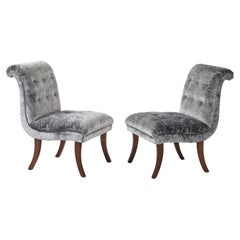 Pantoufles modernes des années 1960 en acajou avec pattes de sabre et tapisserie en velours