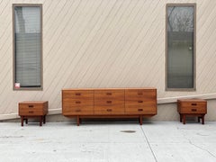 1960s Modern Scandinavian Teak Dresser and Nightstands Bedroom Set – 3 Pieces