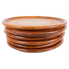 Vintage 1960s Modern Set of Six Teak Wood Round Plates Chargers Denmark