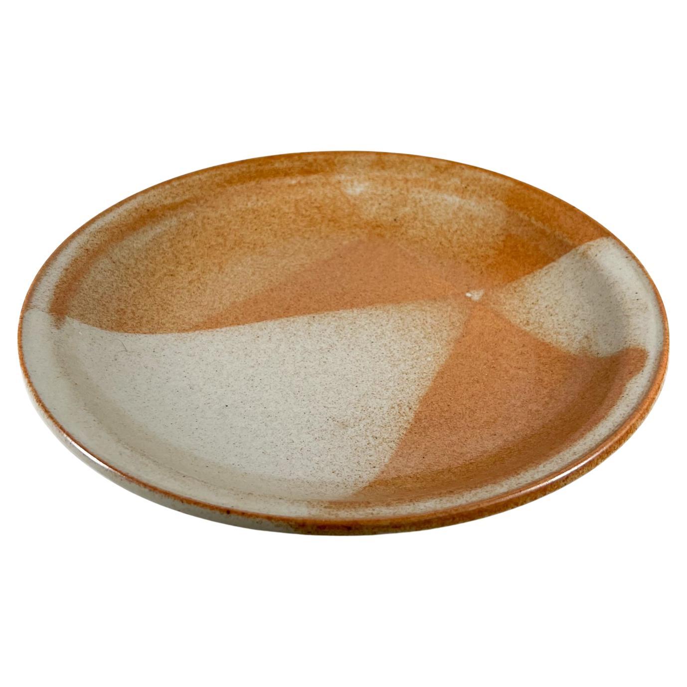 1960s Modern Stoneware Pottery Serving Dish Sectional Glaze