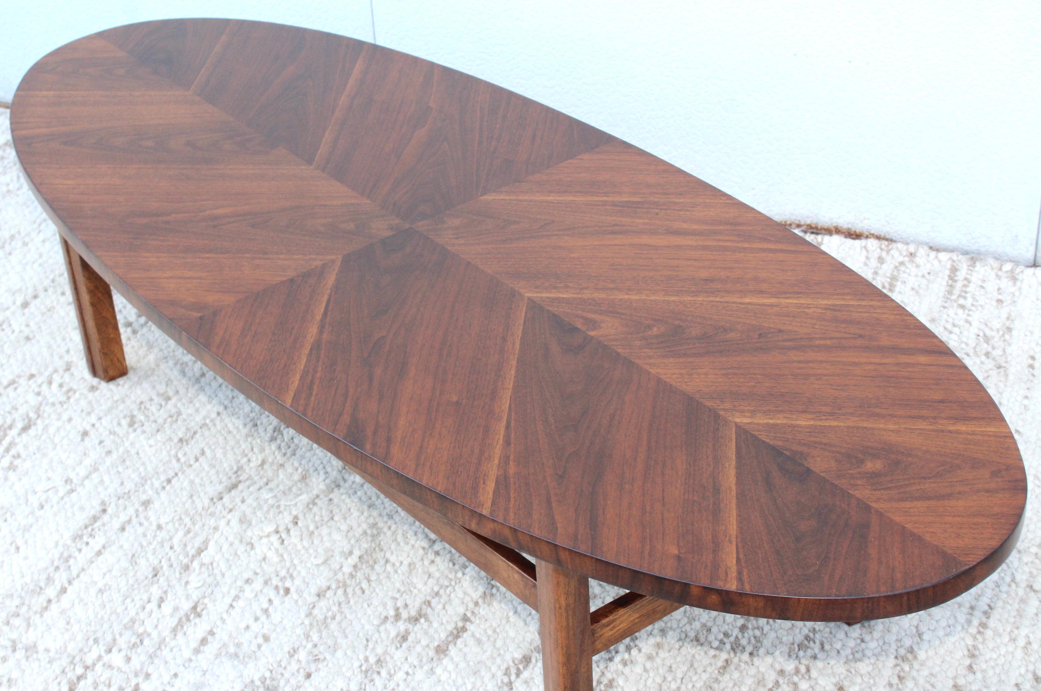 1960s Mid-Century Modern surfboard large walnut coffee table.