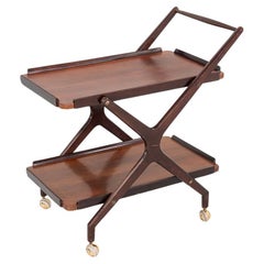Chariot de bar ou chariot à thé moderne en teck des années 1960 attribué à Cesare Lacca
