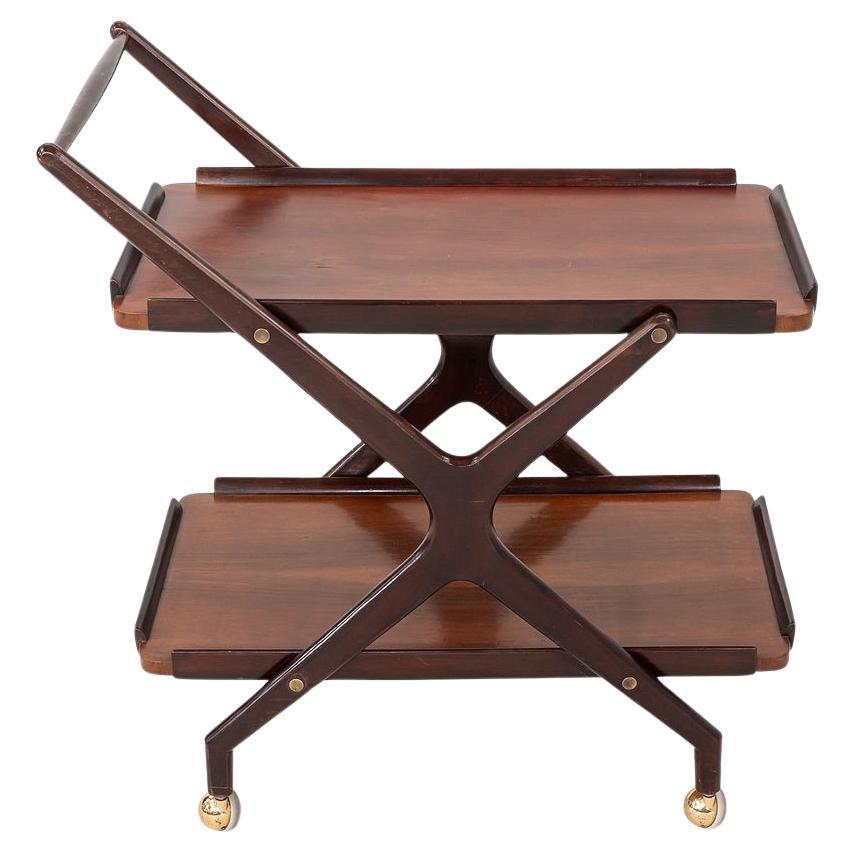 1960s Modern Teak Bar Cart or Tea Trolley attributed to Cesare Lacca