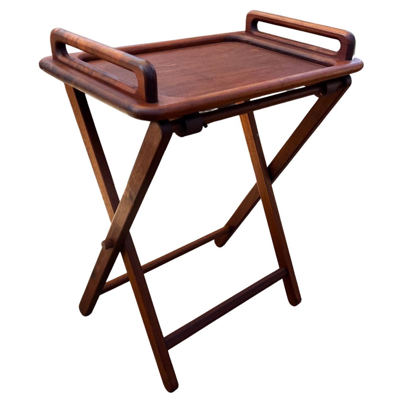 1960s Modern Teakwood Folding Tray Table Portable Service For Sale