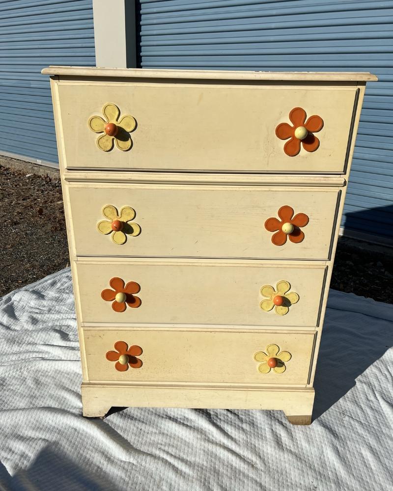 Vintage Groovy Flower Power Tall Dresser Chest of Drawers

This vibrant and unique vintage dresser is a perfect blend of 60s style and modern appeal. Its bold floral pattern and tall, slender design make it a standout piece for any room.

Key