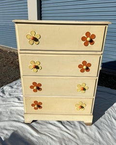 1960s Modern Vintage Groovy Flower Power Tall Dresser Chest of Drawers Highboy
