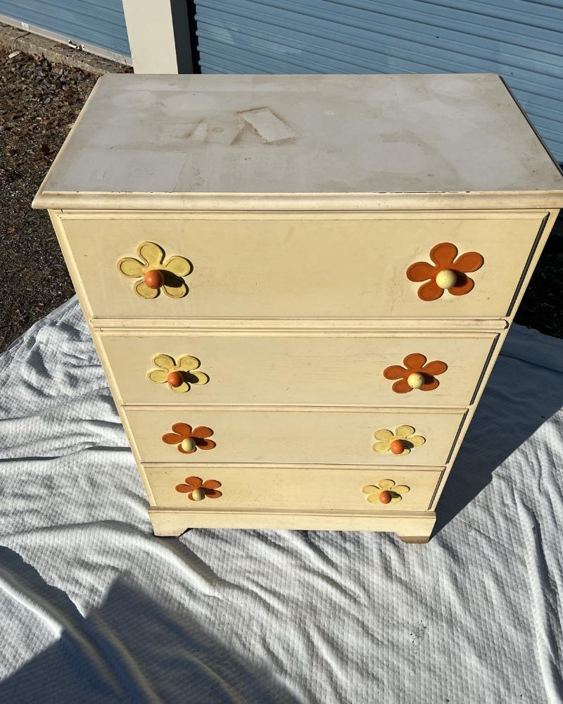American 1960s Modern Vintage Groovy Flower Power Tall Dresser Chest of Drawers Highboy