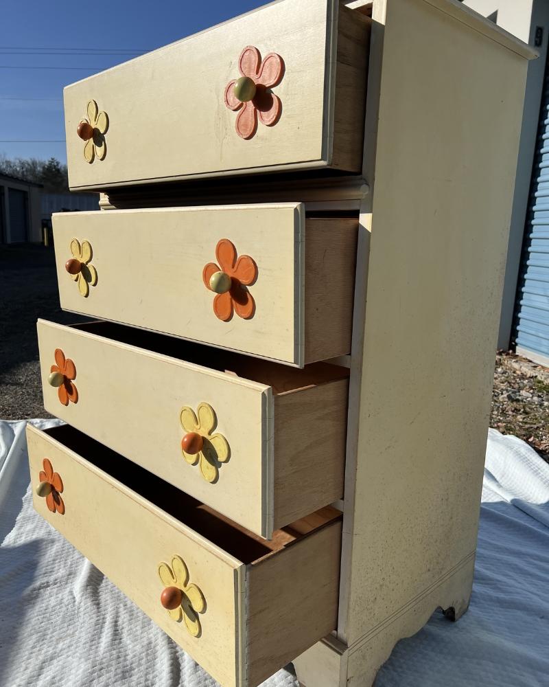 Mid-20th Century 1960s Modern Vintage Groovy Flower Power Tall Dresser Chest of Drawers Highboy