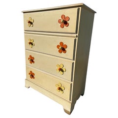 1960s Modern Vintage Groovy Flower Power Tall Dresser Chest of Drawers Highboy