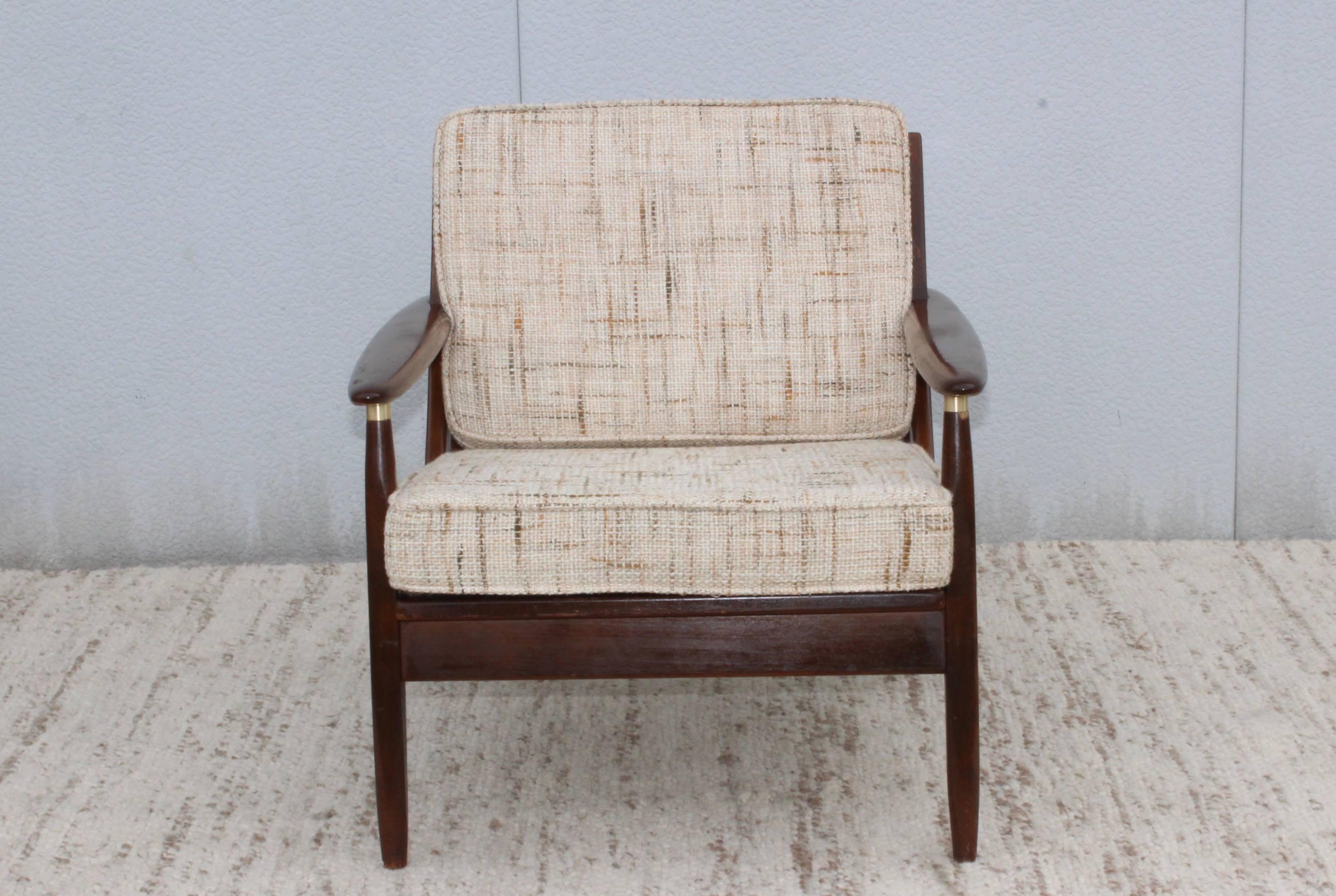 Upholstery 1960s Modern Walnut Lounge Chairs